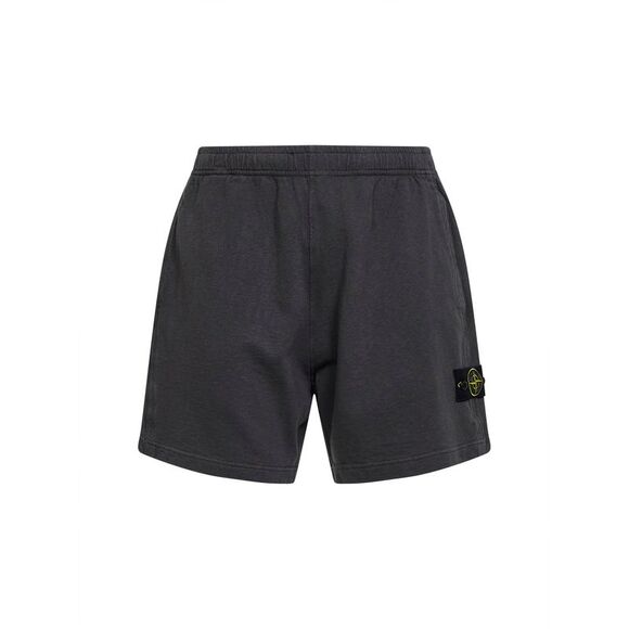 Stone Island Men Charcoal Grey Malfilé Cotton Fleece Jogger Shorts